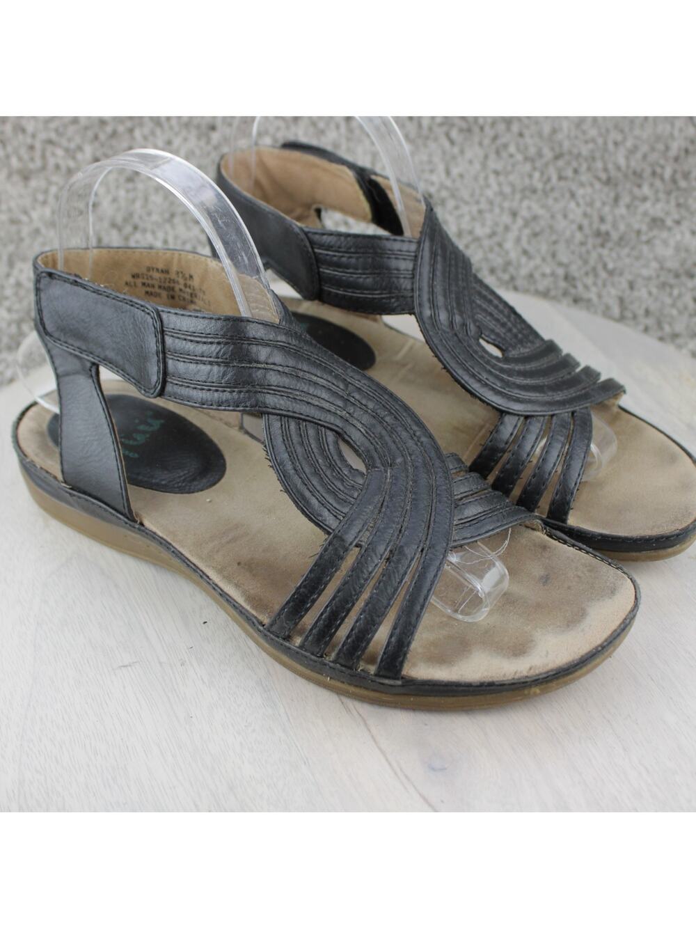 Black Gladiator Sandals Womens 8.5 Strappy Comfort Flat Summer Shoes